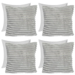 OHS 4 X Faux Fur Thick Rib Filled Cushion Covers, 45 X 45Cm - Grey - thumbnail 1