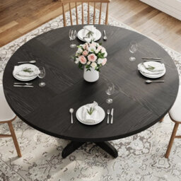 Round Dining Table 4 Seater 119Cm Farmhouse Rustic Wood Kitchen Dinner Table - thumbnail 4