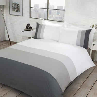 Gr8 Home Sleepdown Colour Block Grey Stripe Reversible Duvet Set Bed Quilt Cover Bedding Super King - image 1