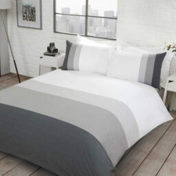 Gr8 Home Sleepdown Colour Block Grey Stripe Reversible Duvet Set Bed Quilt Cover Bedding Super King - thumbnail 1