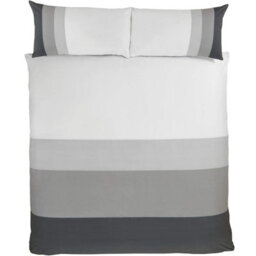 Gr8 Home Sleepdown Colour Block Grey Stripe Reversible Duvet Set Bed Quilt Cover Bedding Super King - thumbnail 3