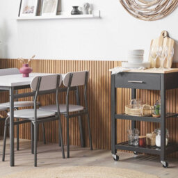 Wyld And Coco Kitchen Trolley Black Rubberwood Top Mdf Body 58X40X85 Cm, 2 Shelves, Drawer - thumbnail 2