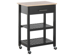 Wyld And Coco Kitchen Trolley Black Rubberwood Top Mdf Body 58X40X85 Cm, 2 Shelves, Drawer - thumbnail 3