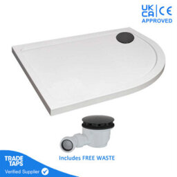 GravaHaus 1200 X 800mm White Offset Quadrant Right Hand 45mm Low Profile Shower Tray With Matt Black Waste - thumbnail 1