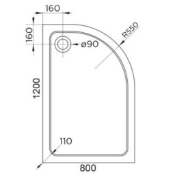 GravaHaus 1200 X 800mm White Offset Quadrant Right Hand 45mm Low Profile Shower Tray With Matt Black Waste - thumbnail 2