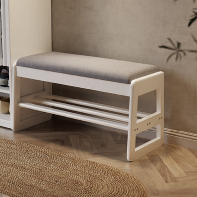 Yqjjgl Stylish Solid Wood Shoe Storage Bench With Flip-Top Seat And Hidden Storage In White 80Cm Shoe Rack - image 1