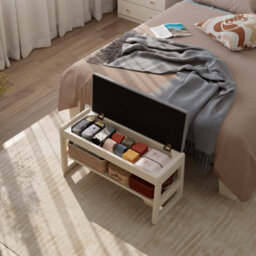 Yqjjgl Stylish Solid Wood Shoe Storage Bench With Flip-Top Seat And Hidden Storage In White 80Cm Shoe Rack - thumbnail 7