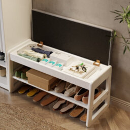 Yqjjgl Stylish Solid Wood Shoe Storage Bench With Flip-Top Seat And Hidden Storage In White 80Cm Shoe Rack - thumbnail 3