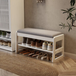 Yqjjgl Stylish Solid Wood Shoe Storage Bench With Flip-Top Seat And Hidden Storage In White 80Cm Shoe Rack - thumbnail 2
