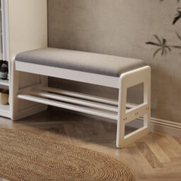 Yqjjgl Stylish Solid Wood Shoe Storage Bench With Flip-Top Seat And Hidden Storage In White 80Cm Shoe Rack