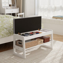 Yqjjgl Stylish Solid Wood Shoe Storage Bench With Flip-Top Seat And Hidden Storage In White 80Cm Shoe Rack - thumbnail 9