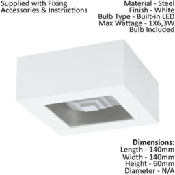 Modern White Led Wall And Ceiling Light Fixture 140mm X 140mm For Home Decor - thumbnail 2