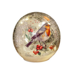 Samuel Alexander 200 Battery Operated Light Up Robin Crackle Glass Ball With 15 Warm White Leds - thumbnail 2