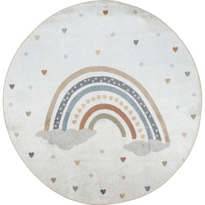 Livabliss Round Lillian-Kids Beige Orange Blue Green Washable Rug For Children's Rooms 160 X 160 Cm Easy Care, Non Shedding - image 1