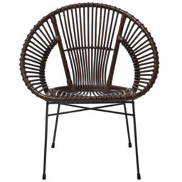 Beliani Acapulco Collection Rattan Armchair Brown Wicker Papasan With Black Metal Legs - W70 X D48 X H80Cm - thumbnail 2