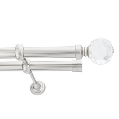 Toolty Double Metal Curtain Pole 25/25mm With Finials Rod Cassic Brackets Beluna 115Cm Inox
