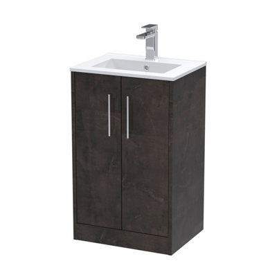 Hudson Reed Juno Floor Standing 2 Soft Close Door Vanity Unit With Minimalist 1 Tap Hole Basin In Metallic Slate Finish, 500mm - image 1
