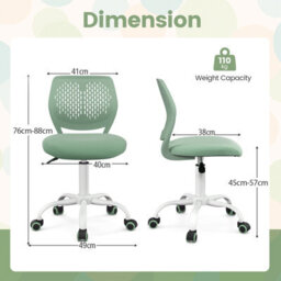 Gainoom Kids Ergonomic Study Chair Green Adjustable Height School Desk Chair Rolling Swivel - thumbnail 2