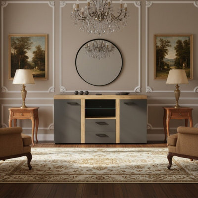 Rumba Modern Sideboard 157 Cm With 2 Drawers Stylish And Durable Storage For Living Or Dining Rooms Oak Graphite - image 1