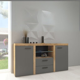 Rumba Modern Sideboard 157 Cm With 2 Drawers Stylish And Durable Storage For Living Or Dining Rooms Oak Graphite - thumbnail 2
