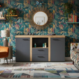 Rumba Modern Sideboard 157 Cm With 2 Drawers Stylish And Durable Storage For Living Or Dining Rooms Oak Graphite - thumbnail 4
