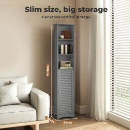 Levede Tall Bathroom Cabinet Slim Freestanding Bathroom Storage Cupboard Unit - thumbnail 5