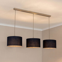 Valuelights Reni Navy Blue Drum Shade 3 Drop Bar Brushed Chrome Diner Ceiling Pendant Light - thumbnail 1
