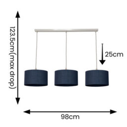 Valuelights Reni Navy Blue Drum Shade 3 Drop Bar Brushed Chrome Diner Ceiling Pendant Light - thumbnail 6