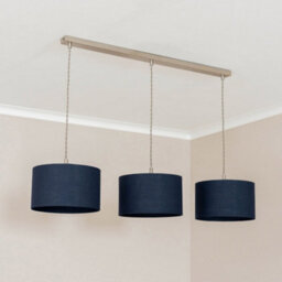 Valuelights Reni Navy Blue Drum Shade 3 Drop Bar Brushed Chrome Diner Ceiling Pendant Light - thumbnail 5