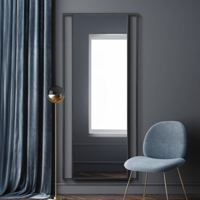 "Mirroroutlet Slim Fenestra - Black Modern Full Length Wall And Leaner Mirror 79"" X 35"" (200 X 90Cm)" - image 1