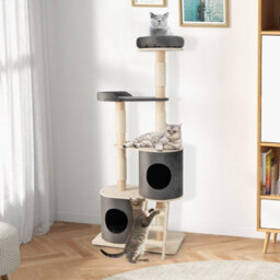 Costway 161Cm Wooden Multi-Level Cat Tree Climbing Tower Sisal Covered Scratch Post - thumbnail 6