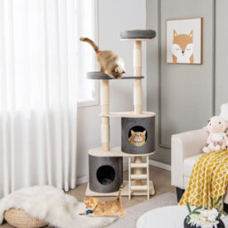 Costway 161Cm Wooden Multi-Level Cat Tree Climbing Tower Sisal Covered Scratch Post - thumbnail 5