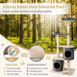 Costway 161Cm Wooden Multi-Level Cat Tree Climbing Tower Sisal Covered Scratch Post - thumbnail 9