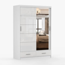 Florence 150Cm Wardrobe Storage Cabinet With Hanging Rail And Shelves Modern Furniture Gray With Mirror - thumbnail 3