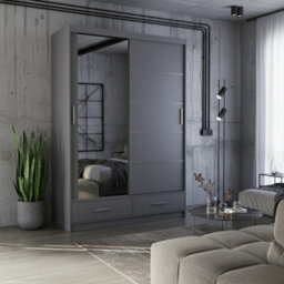 Florence 150Cm Wardrobe Storage Cabinet With Hanging Rail And Shelves Modern Furniture Gray With Mirror - thumbnail 1
