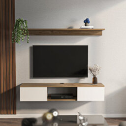 Decorotika Modern Elia Tv Unit With Storage Walnut And White - thumbnail 2