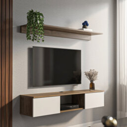 Decorotika Modern Elia Tv Unit With Storage Walnut And White - thumbnail 4