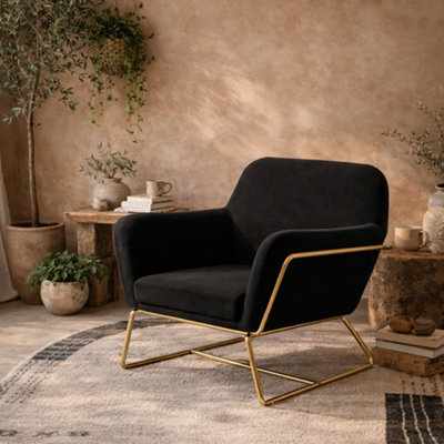 Wyld Haus Marseille Black Velvet Armchair With Gold Metal Legs - image 1