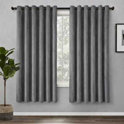 Bedlooms Charcoal Crushed Velvet Curtains Blackout Thermal Insulated Eyelet Curtain (Pair) 66 X 54 Inches With Tie Back Two - image 1