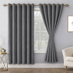 Bedlooms Charcoal Crushed Velvet Curtains Blackout Thermal Insulated Eyelet Curtain (Pair) 66 X 54 Inches With Tie Back Two - thumbnail 9