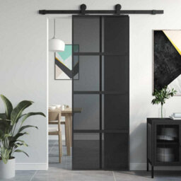 Berkfield Modern Sliding Door Black 76X205 Cm Tempered Glass And Aluminium - thumbnail 2