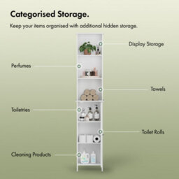Vonhaus Tall Bathroom Cabinet, White Freestanding Storage Tallboy Unit With 6 Shelves & Shaker Tongue & Groove Design, Holbrook - thumbnail 9
