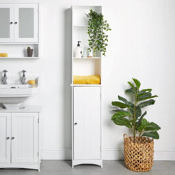 Vonhaus Tall Bathroom Cabinet, White Freestanding Storage Tallboy Unit With 6 Shelves & Shaker Tongue & Groove Design, Holbrook - thumbnail 2