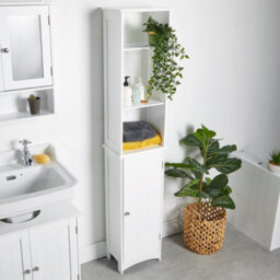 Vonhaus Tall Bathroom Cabinet, White Freestanding Storage Tallboy Unit With 6 Shelves & Shaker Tongue & Groove Design, Holbrook - thumbnail 3