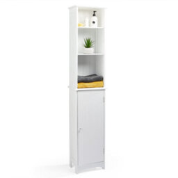 Vonhaus Tall Bathroom Cabinet, White Freestanding Storage Tallboy Unit With 6 Shelves & Shaker Tongue & Groove Design, Holbrook - thumbnail 1