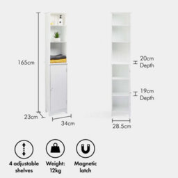 Vonhaus Tall Bathroom Cabinet, White Freestanding Storage Tallboy Unit With 6 Shelves & Shaker Tongue & Groove Design, Holbrook - thumbnail 5