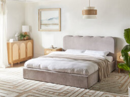 Beliani Ottoman Bed Chenille Nanterre 180 X 200 Cm (Eu Super King) Taupe - thumbnail 2