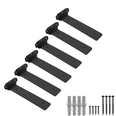 MKGT 6 Pack Floating Shelf Brackets 25 Cm, Heavy Duty Shelf Brackets For Shelves, Black Coated Metal Wall Shelf Support Brackets - image 1