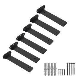 MKGT 6 Pack Floating Shelf Brackets 25 Cm, Heavy Duty Shelf Brackets For Shelves, Black Coated Metal Wall Shelf Support Brackets - thumbnail 1
