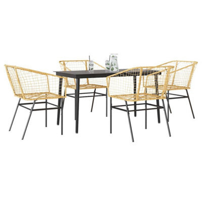 Berkfield 5 Piece Garden Dining Set Brown Poly Rattan Glass - image 1